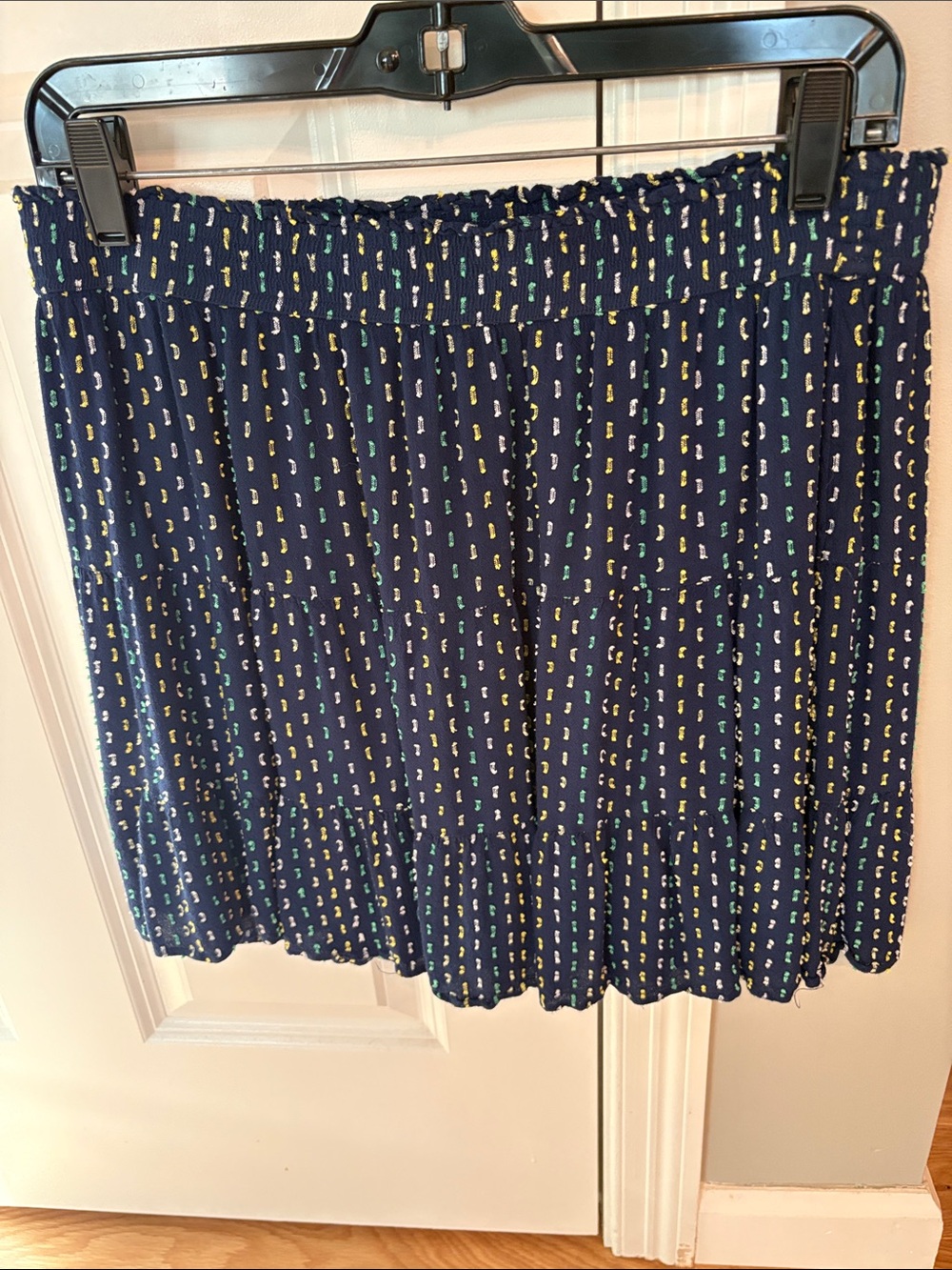 LOFT Navy Mini Skirt with Multicolor Dot Print Women’s Medium